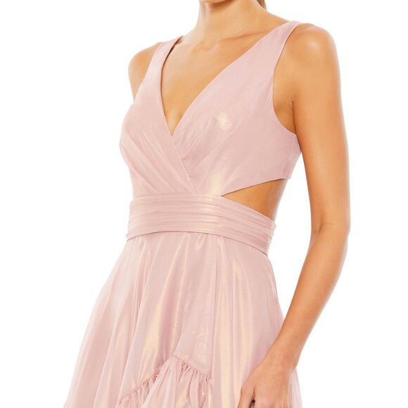 NWT MAC DUGGAL 49526 CUT OUT HIGH LOW RUFFLE ROSE GOLD GOWN PROM 49526 - Picture 3 of 9